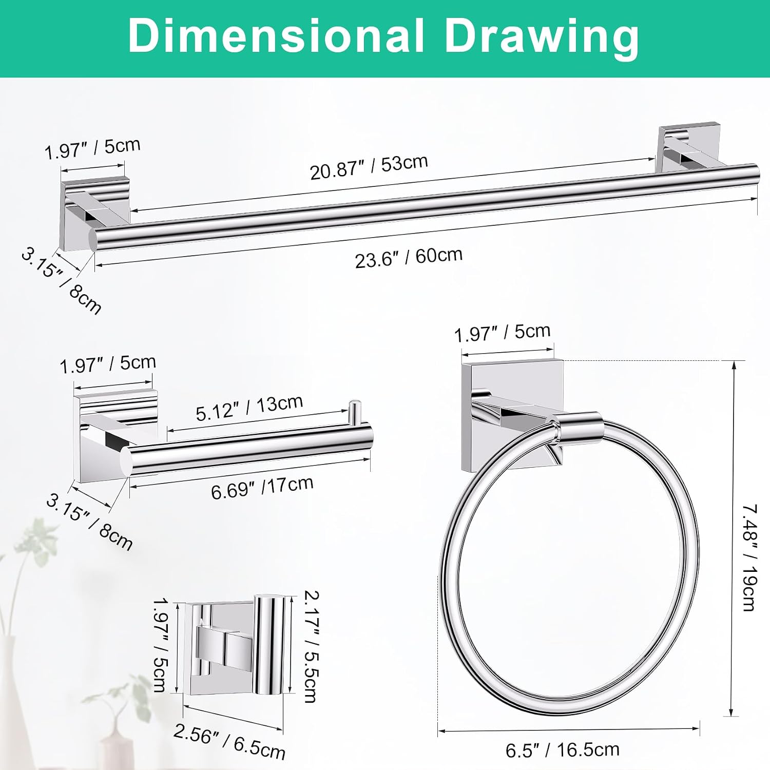 Detalle de Bathroom Hardware Set with 23.6-Inch Towel Bar