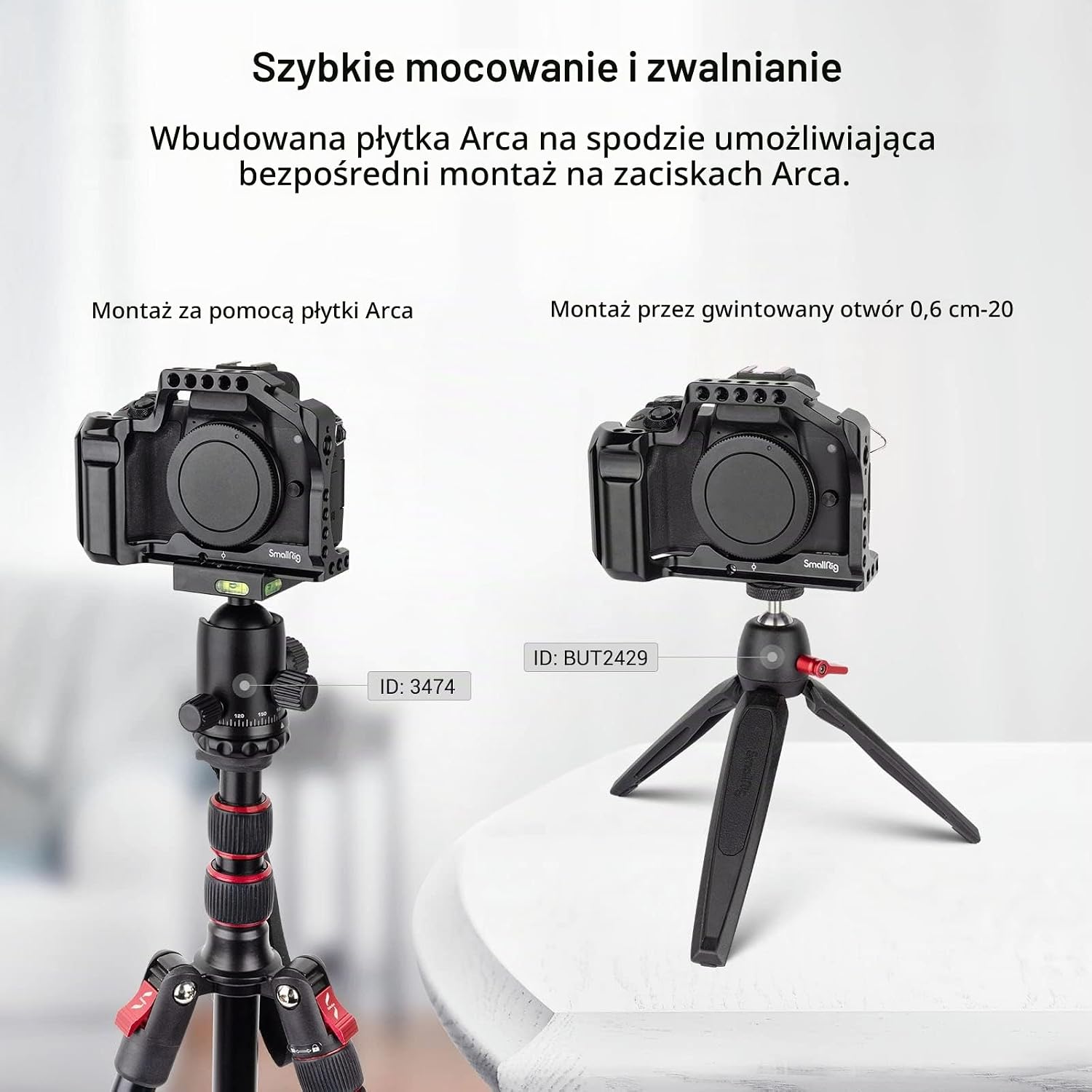 Detalle 2 de SMALLRIG 2168 klatka do Canon EOS M50/M50 II i M5 z uchwytem, szyną NATO i płytką Arca