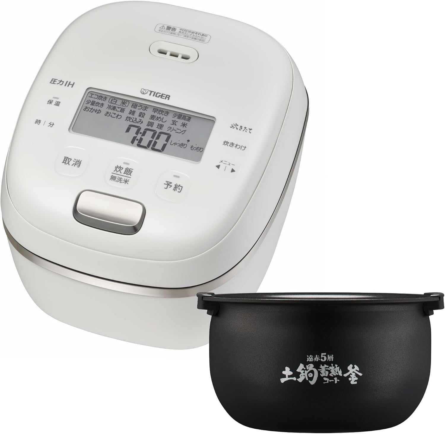 Detalle de タイガー魔法瓶 JRI-N100 W 5.5合圧力IH炊飯器 ホワイト・遠赤5層土鍋蓄熱コート釜