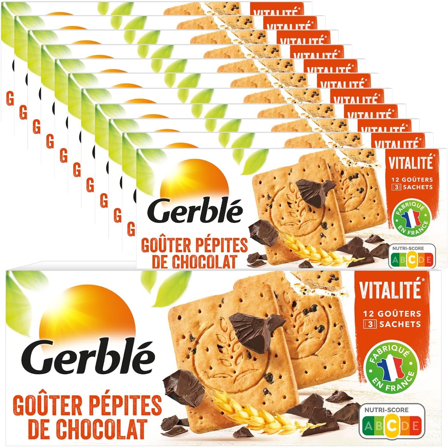 GERBLÉ Goûters aux Pépites de Chocolat – Réduit en Sucres, Sans Huile de Palme, Lot de 12 (12 biscuits, 250 g)