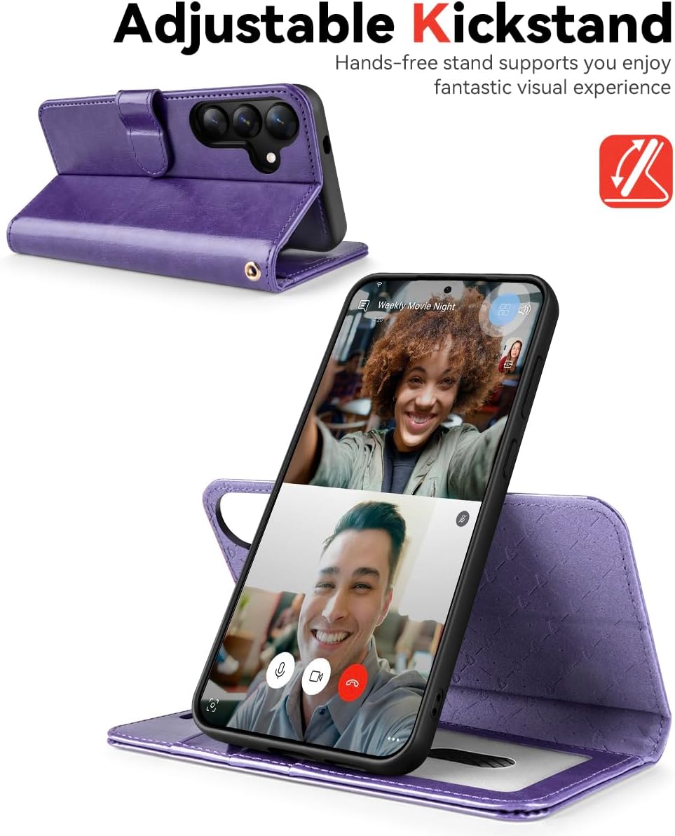 Detalle de OCASE 2in1 Hülle für Samsung Galaxy S25 – Abnehmbare magnetische Hülle, Kartenfach, RFID-Schutz, Violett