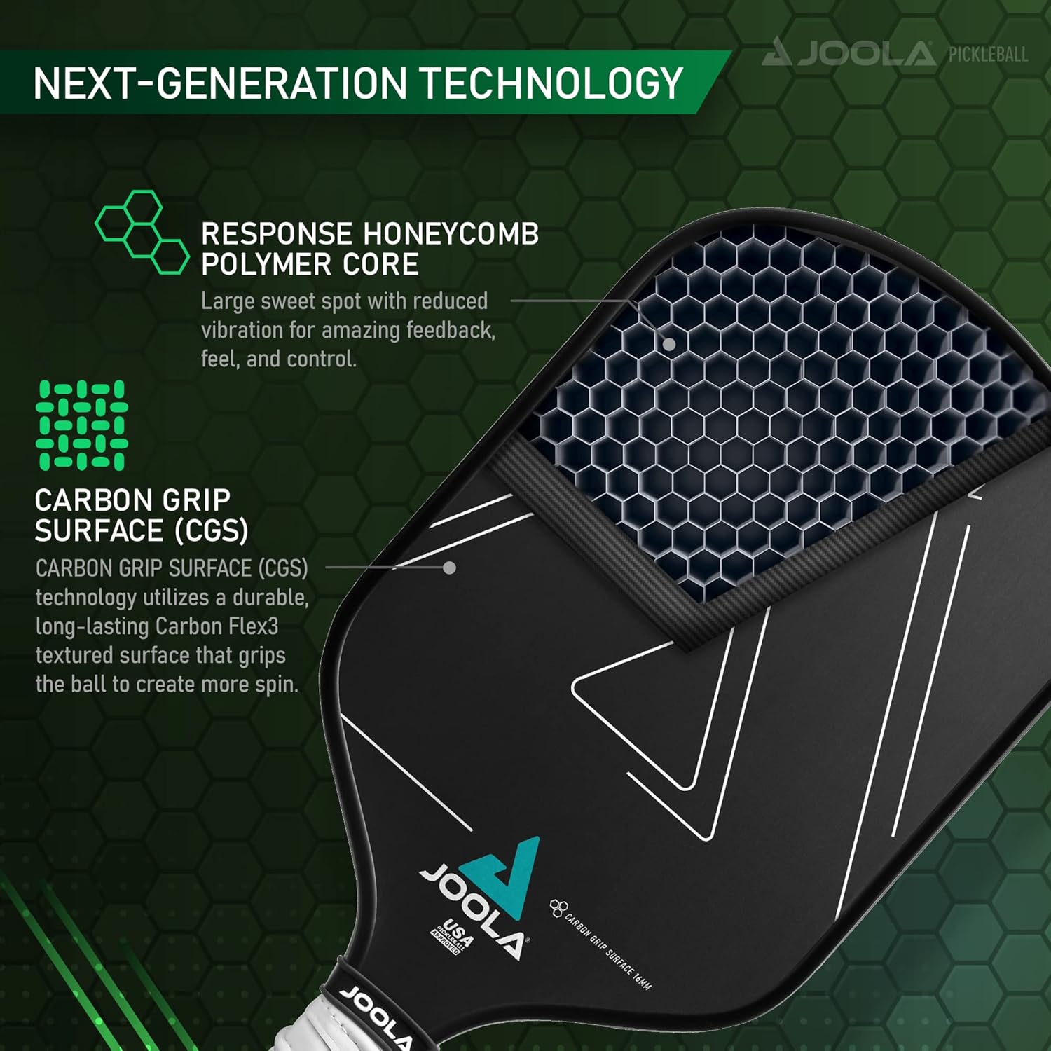 Detalle de JOOLA Vision Pickleball Paddle with Textured Carbon Grip Surface: Spin, Speed, and Control