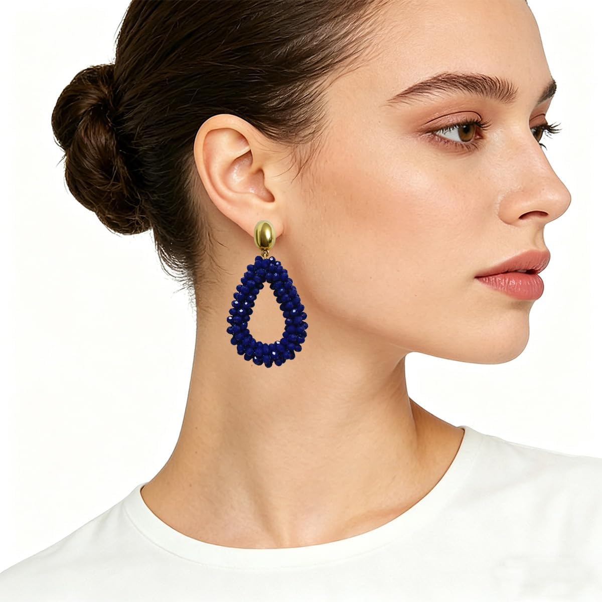 Detalle de Bohemian Ohrringe mit tropfenförmigem Kristallhänge für Damen – handgewebter Crystal-Drop Schmuck, ca. 14 g pro Paar