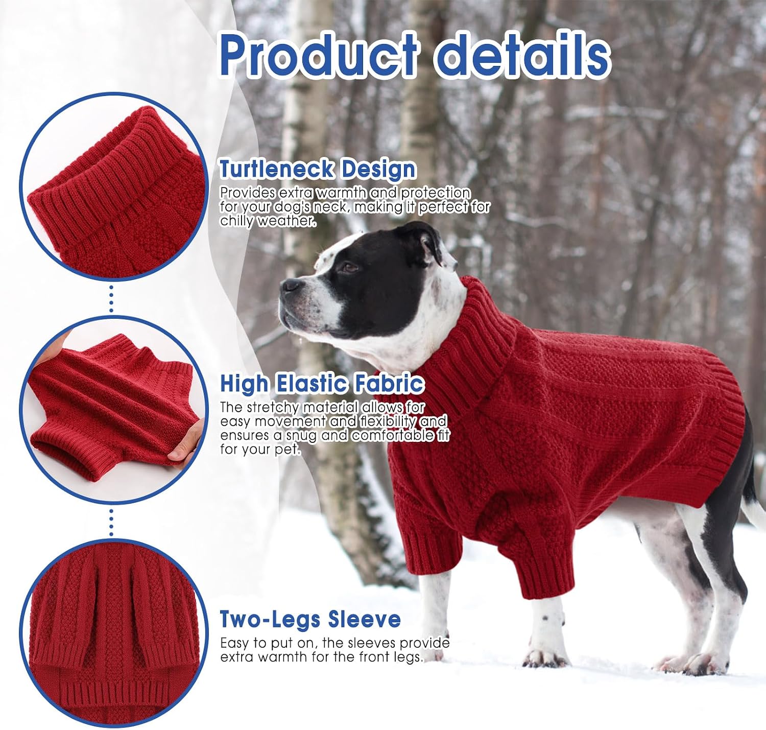 Detalle 2 de Queenmore Christmas Dog Jumper (Red, XL) – ultra-soft knitted pet sweater for warmth and easy toilet access