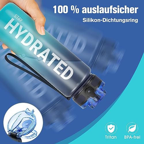 Detalle 2 de Sahara Sailor Wasserflasche 1000 ml mit Zeitmarkierungen – BPA-frei, auslaufsicher