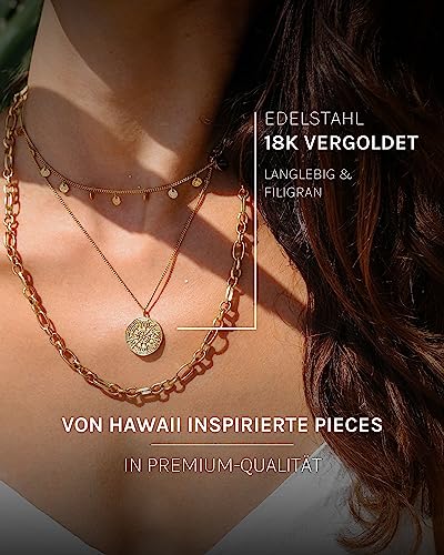 Detalle de Purelei Zodiac Kette für Damen, goldfarben, aus Edelstahl, wasserfest, 40–45 cm