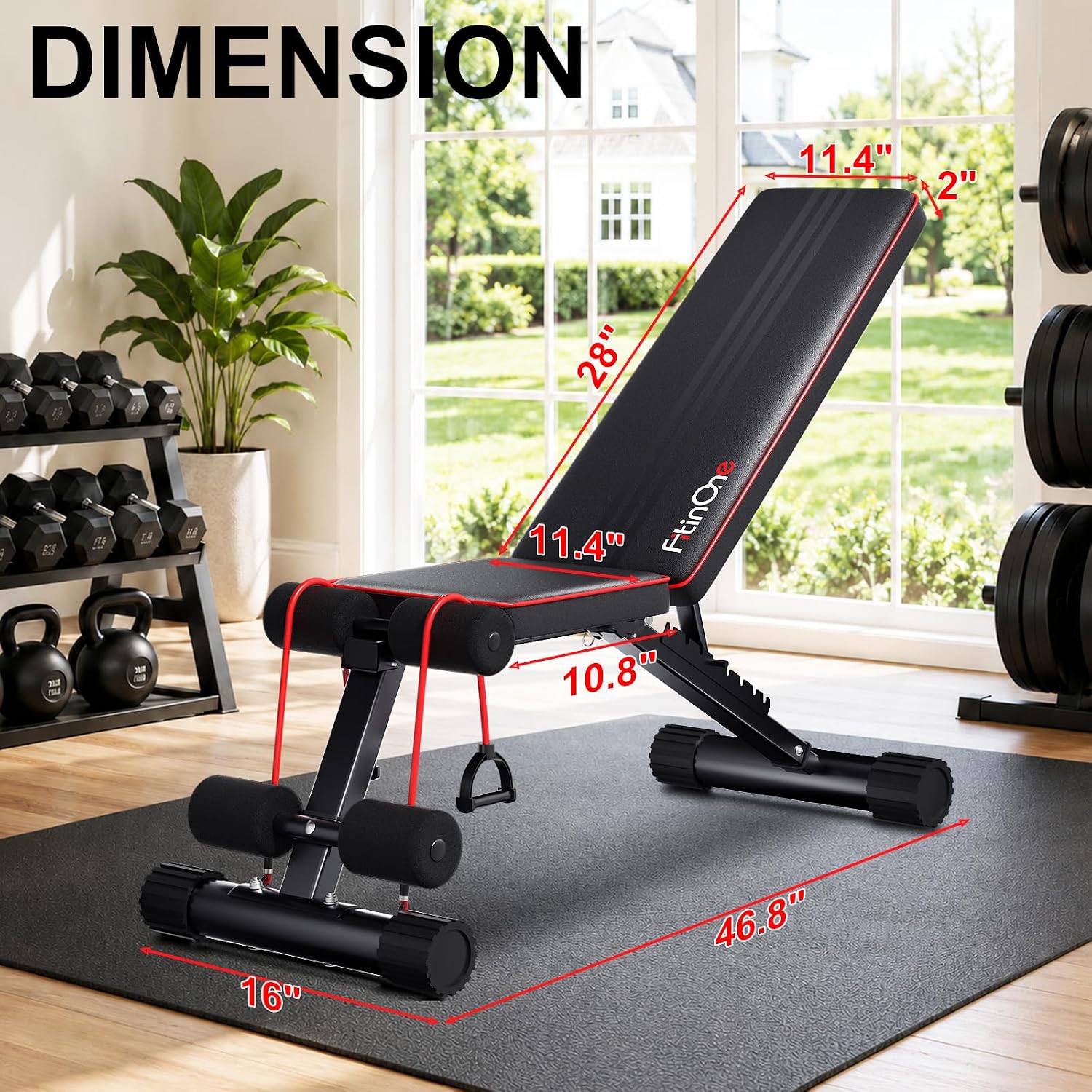 Detalle de FitinOne FIT-002 Adjustable Folding Weight Bench, 660 lb Capacity, Carbon Steel