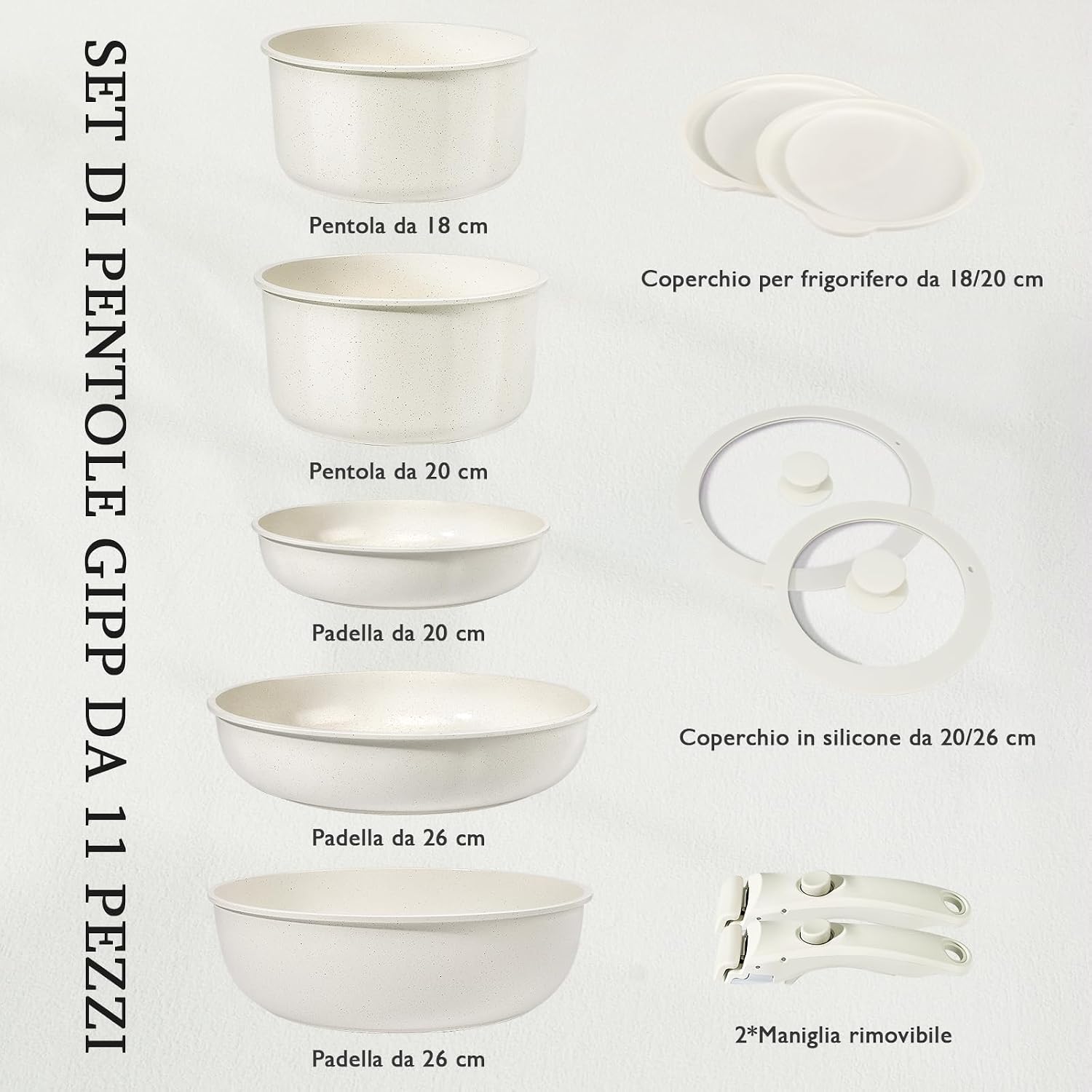 Thumbnail 1 de GiPP 11 Pezzi Set di Padelle Antiaderente Compatibile Induzione – Manici Rimovibili, per Camper e Piccole Cucine