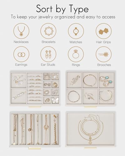Detalle 2 de VLANDO Boîte à bijoux Grande 4 niveaux avec couvercle en verre et cuir PU – rangement élégant et pratique