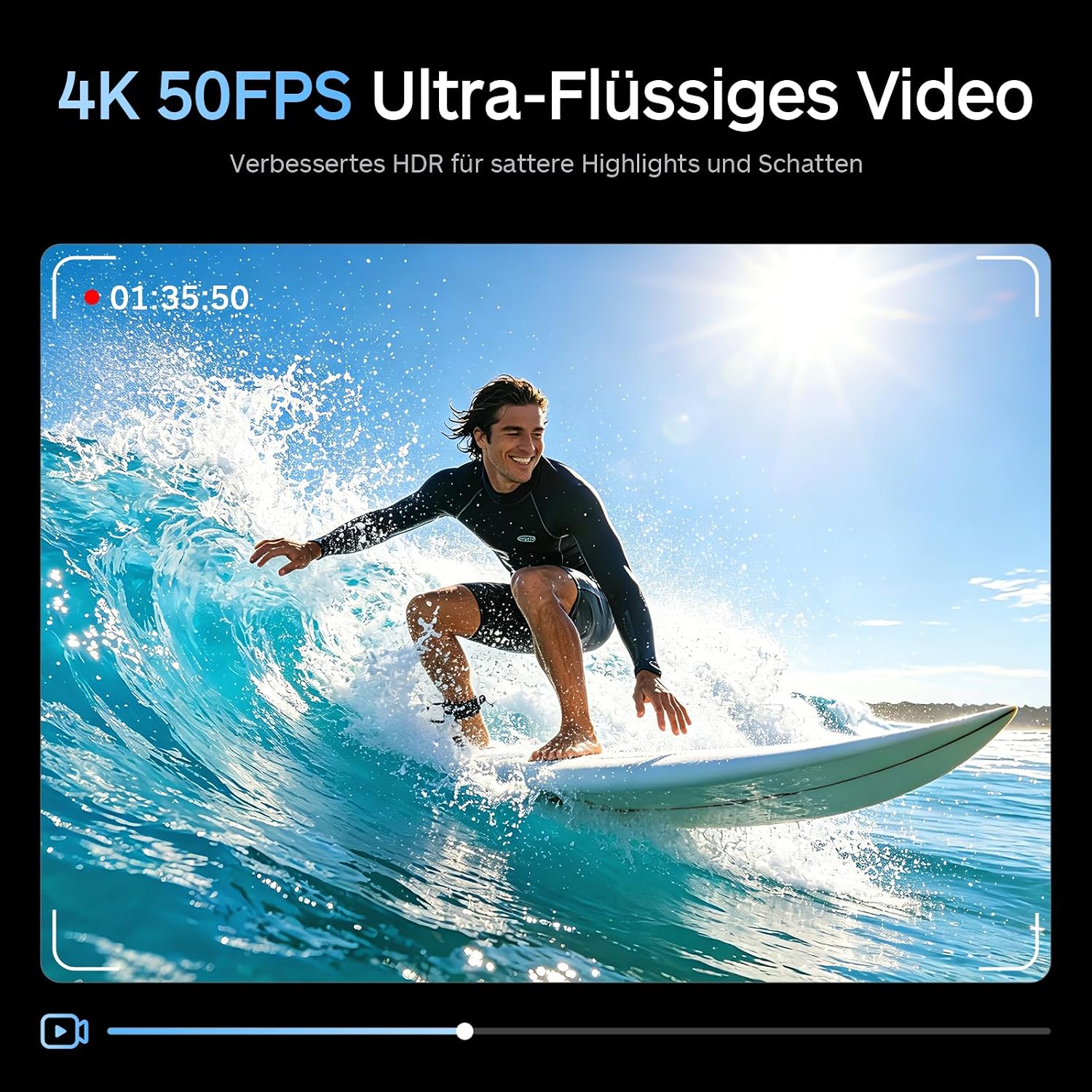 Detalle de XTU S7 PRO 4K Action Kamera – 50 FPS, Super 5.0 Stabilisierung, AI ISP, Magnetische Schnellhalterung