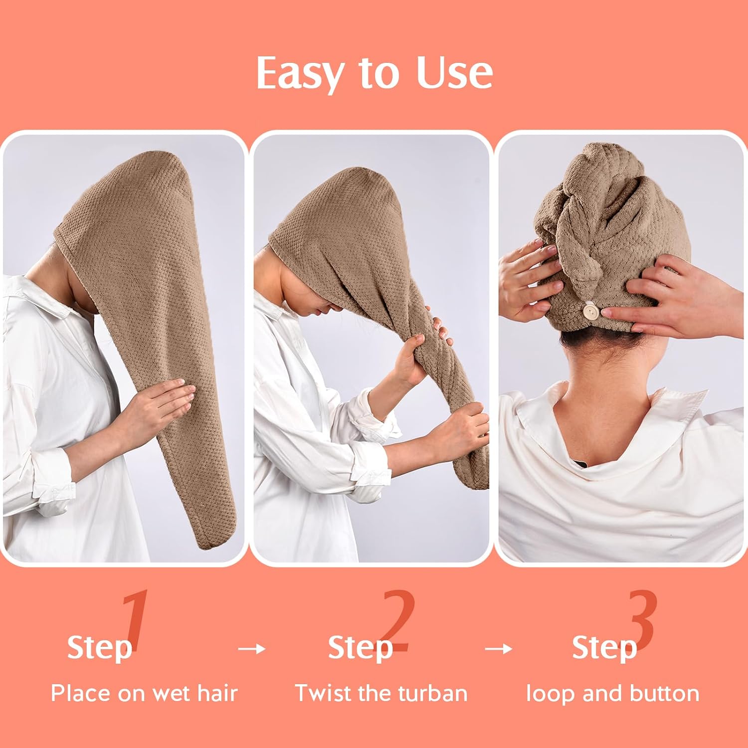 Detalle de YFONG Microfiber Hair Towel Wrap, 2-Pack, 10" x 26", 400 GSM