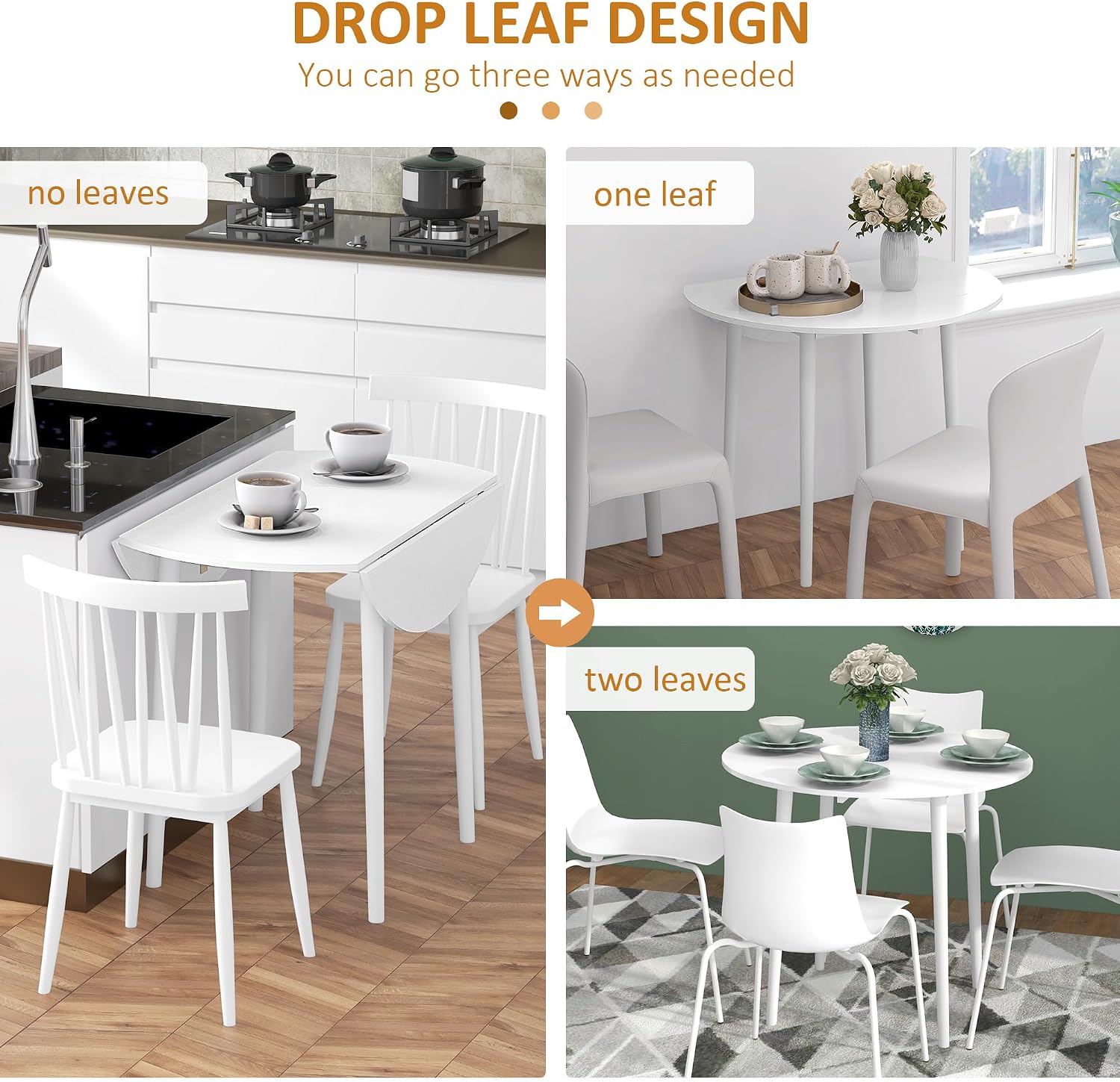 Detalle de HOMCOM 83A-111V80WT Folding Dining Table, White Round Drop-Leaf Design