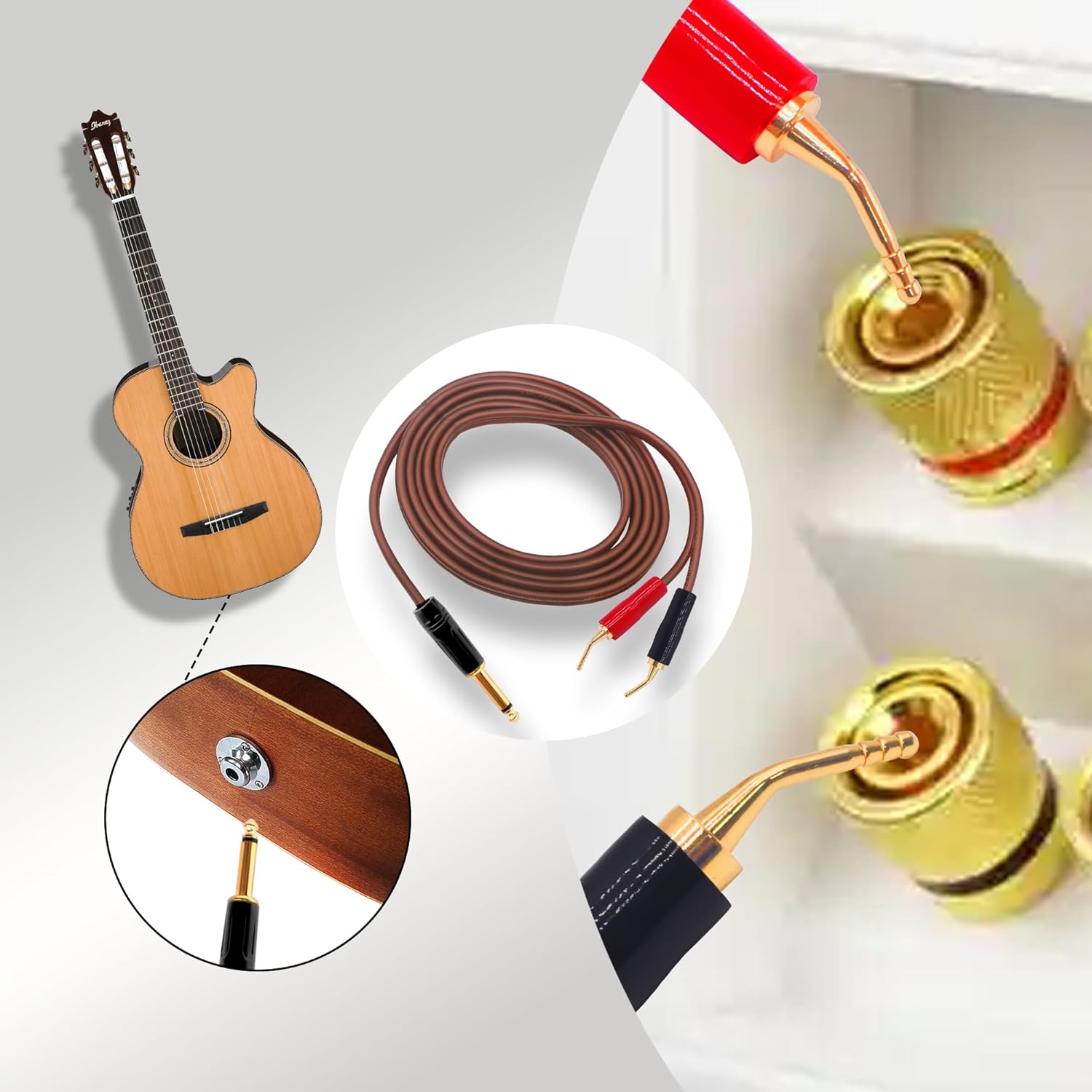 Detalle de YARCHONN 1/4 TS to Banana Pin Type Plug Speaker Cable — 2M (6.6FT), Premium OFC Audio Cord