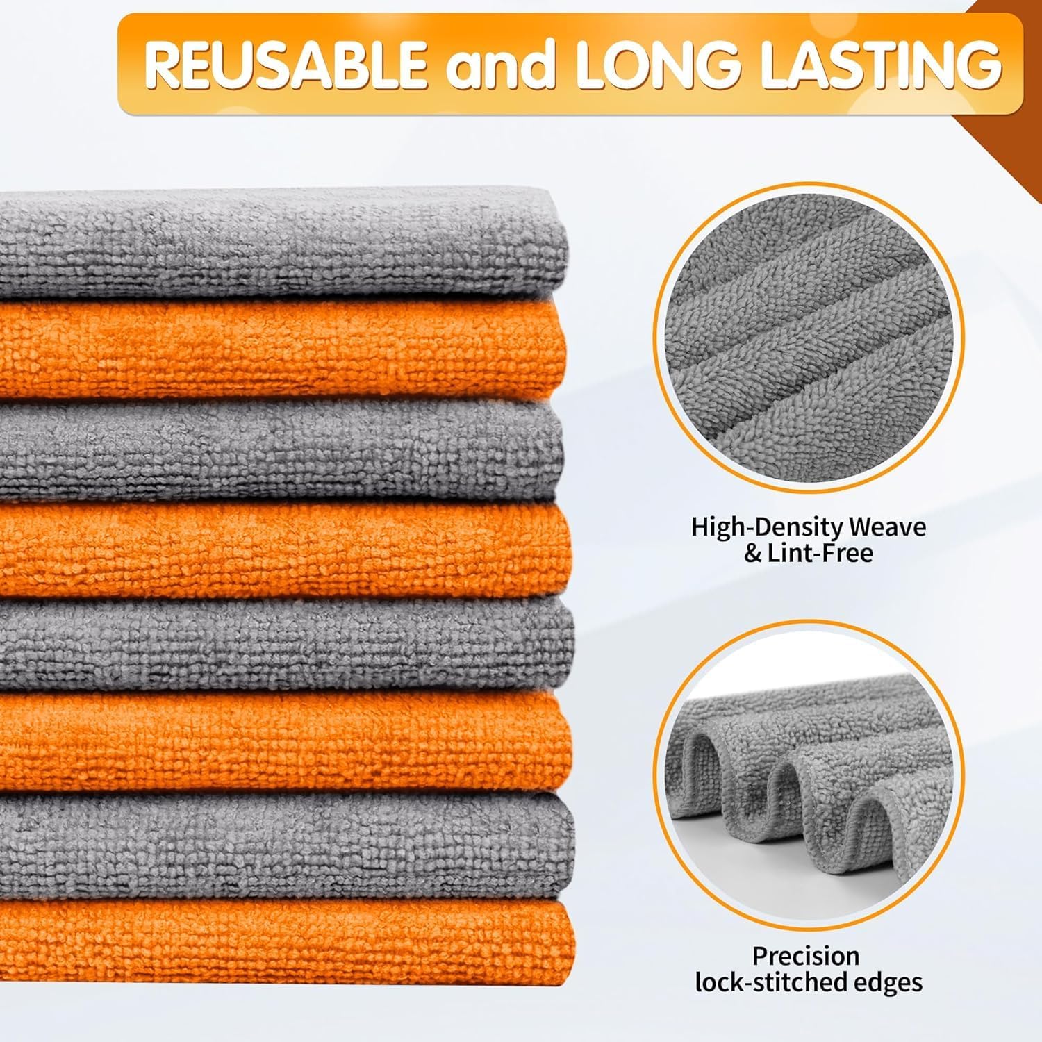 Detalle de FIXSMITH Microfiber Cleaning Cloths, 50-Pack, 16 x 12 Inches, Gray & Orange
