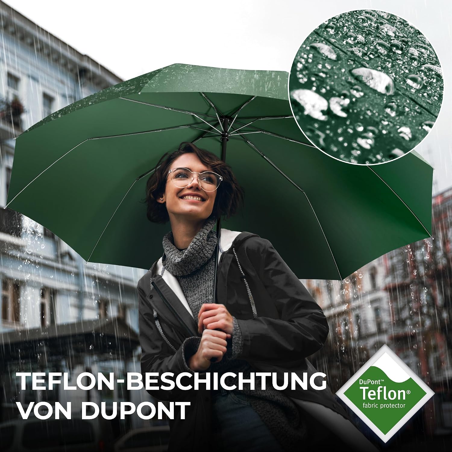 Thumbnail 3 de Regenschirm Taschenschirm Sturmfest mit Auf-Zu Automatik – 30 cm, 384 g, Teflon-Beschichtung, Schwarz