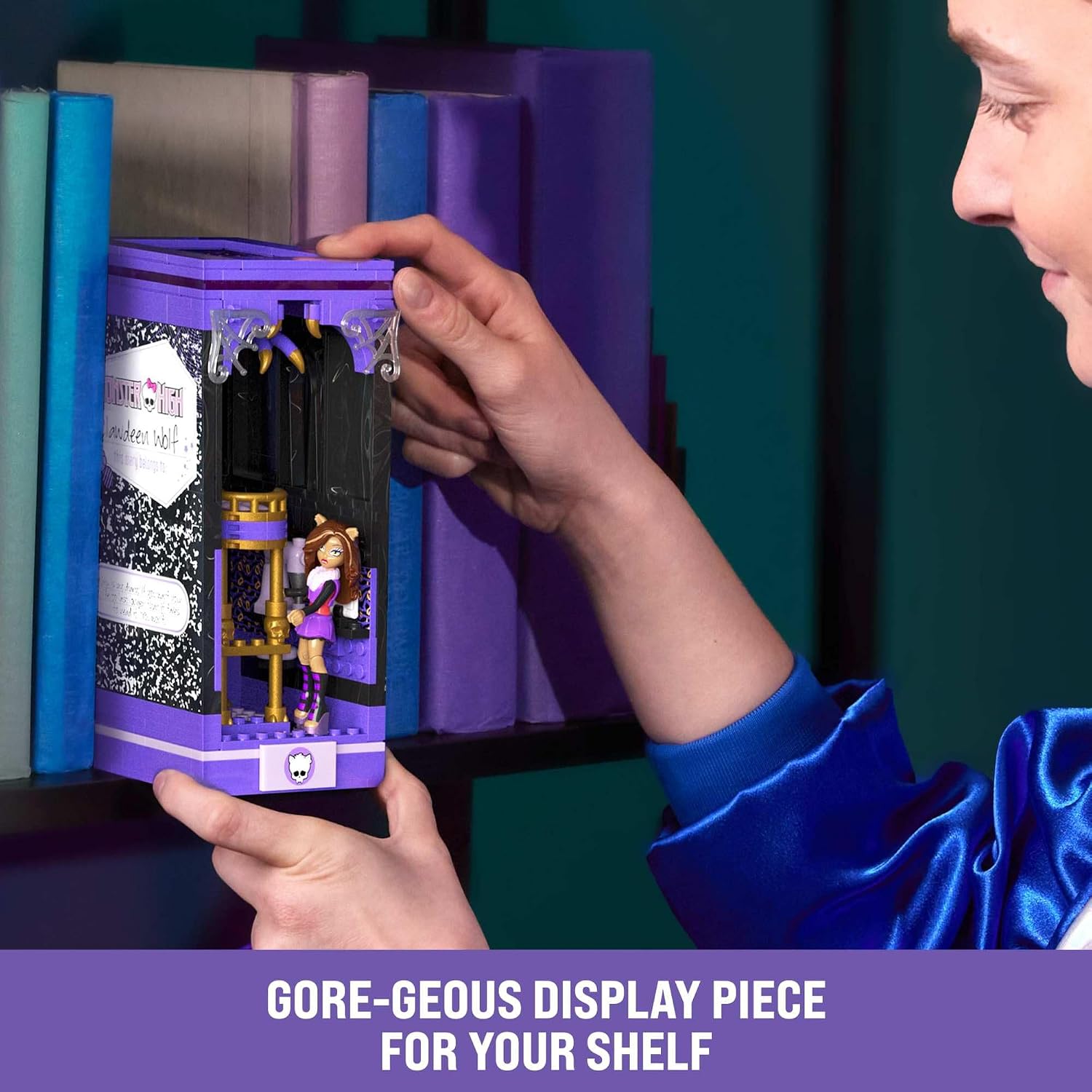 Detalle de Mega Monster High Coffret de Construction Biblio-Tanière de Clawdeen – 299 pièces, figurine articulée