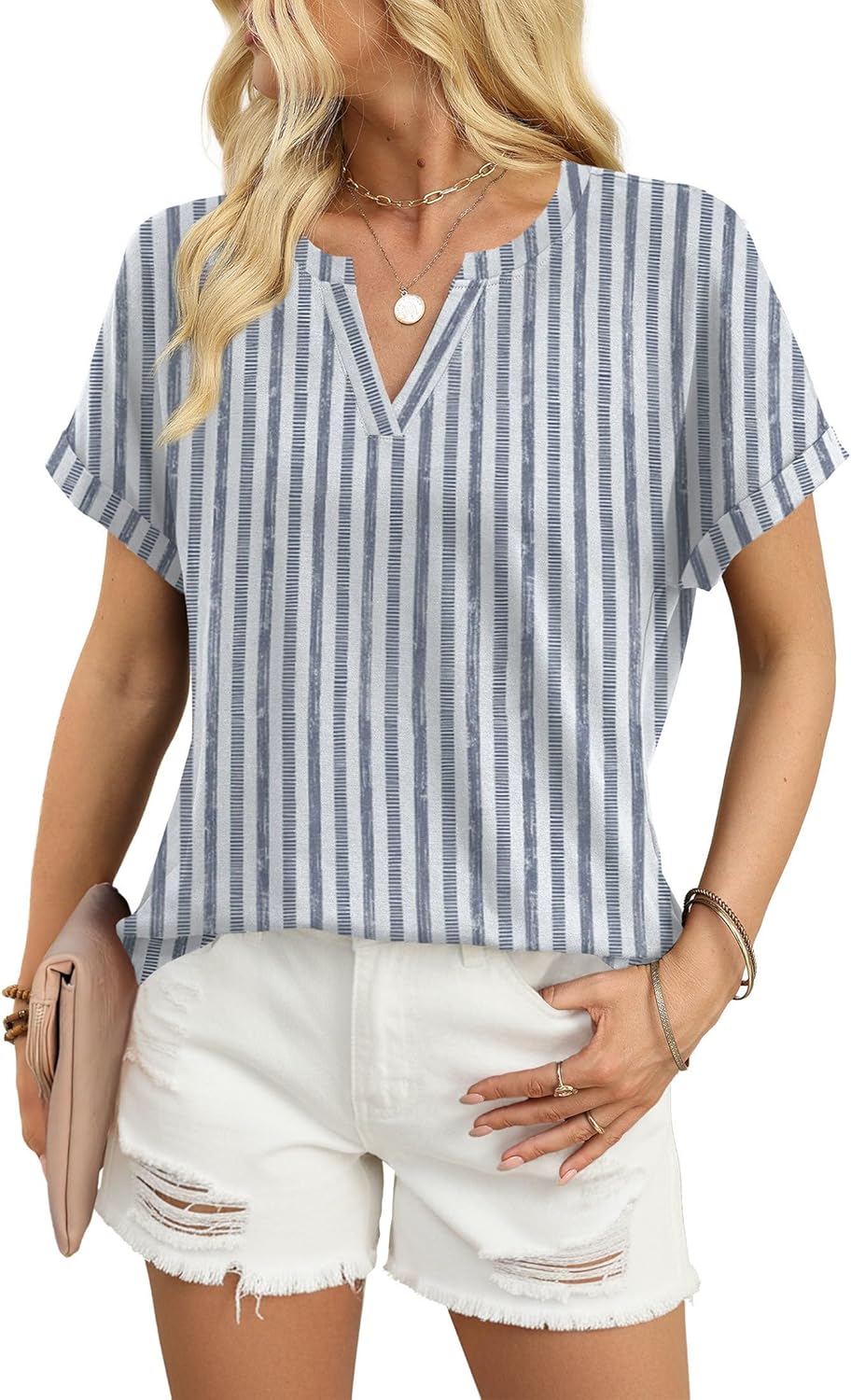 Thumbnail 3 de WIHOLL Women’s V-Neck Blouse Short Sleeve Top (95% Polyester, 5% Spandex)