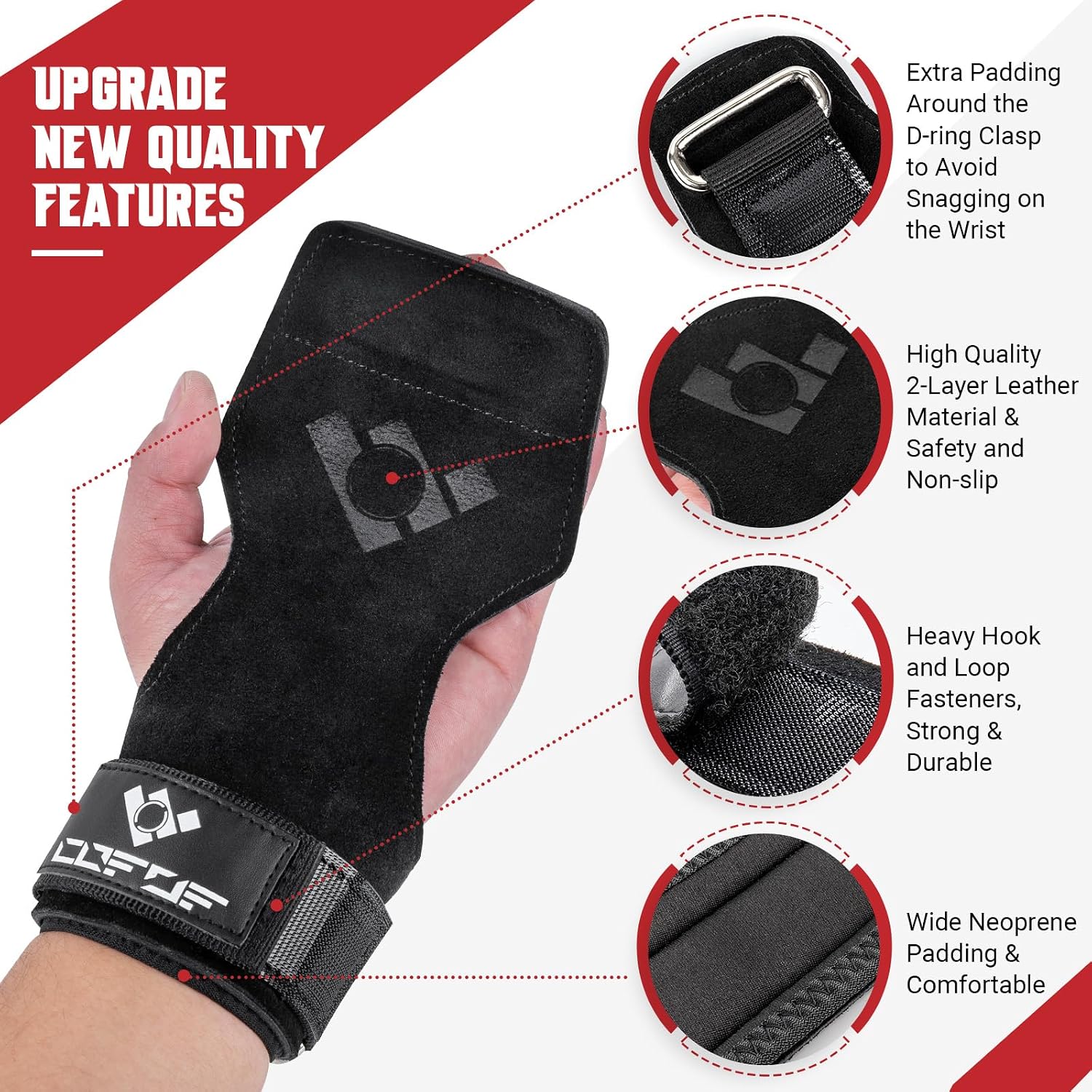 Detalle de COFOF Wrist Strap Leather Weightlifting Straps with Adjustable Neoprene Padding