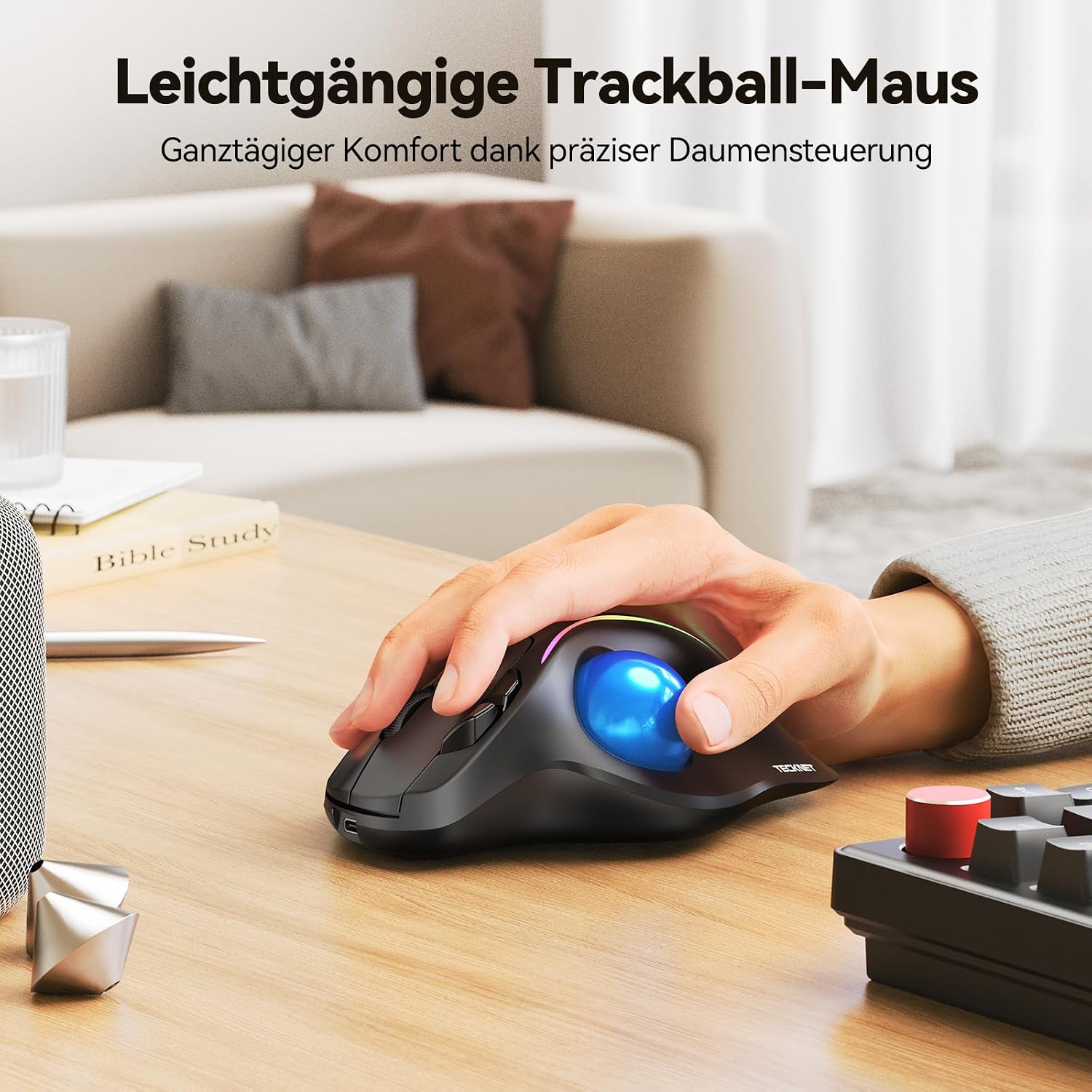 Thumbnail 2 de TECKNET Trackball Maus 3-Geräte-Verbindung
