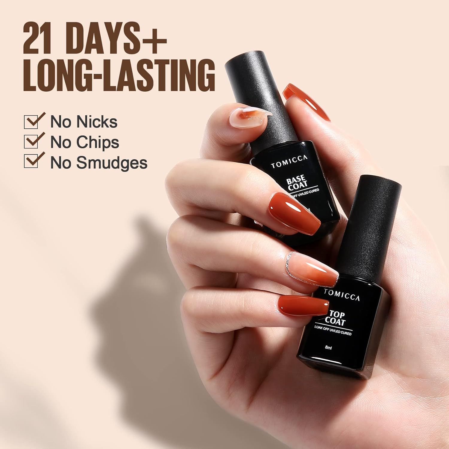 Thumbnail 1 de TOMICCA Base e Top coat semipermanente per unghie gel (soak-off) – kit con base e top coat, 2 x 8 ml