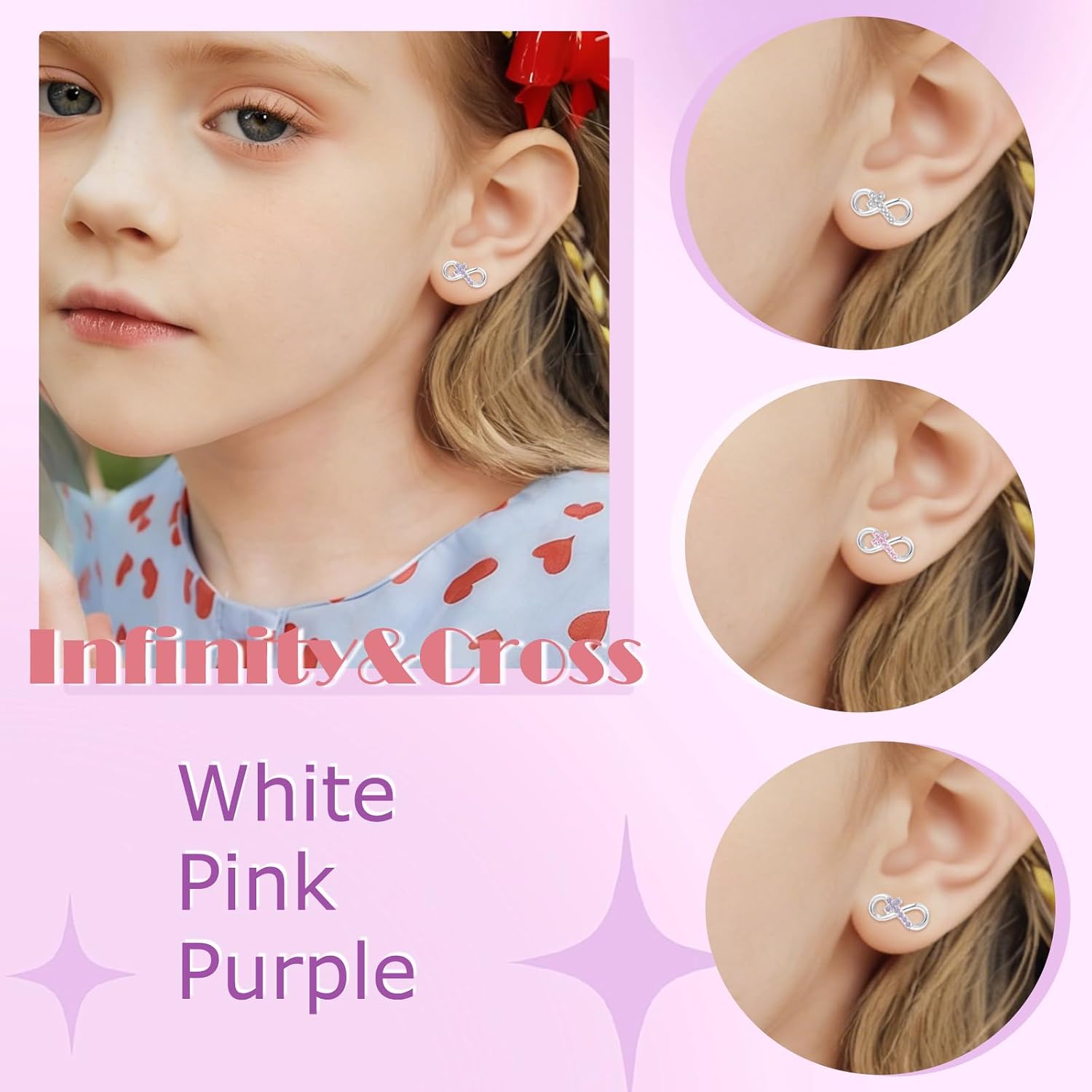 Detalle de Zolkamery 925 Sterling Silver Star Heart Bow Infinity Stud Earrings