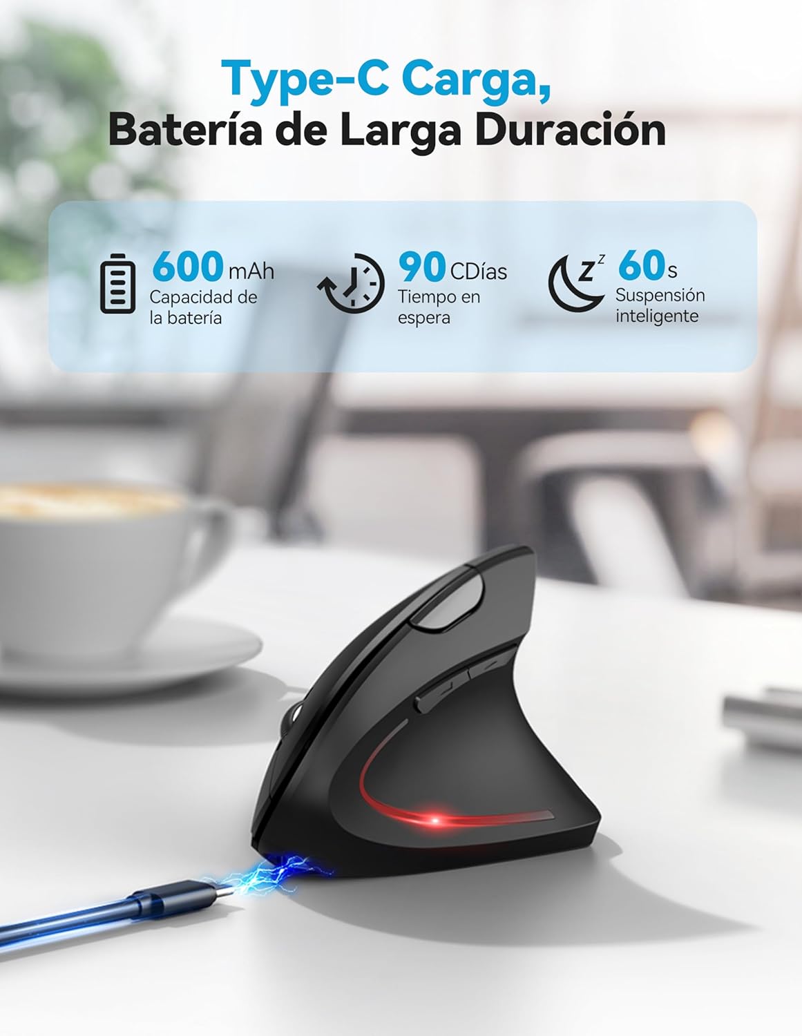 Detalle 1 de TECKNET Ratón Vertical Ergonómico 4800 dpi