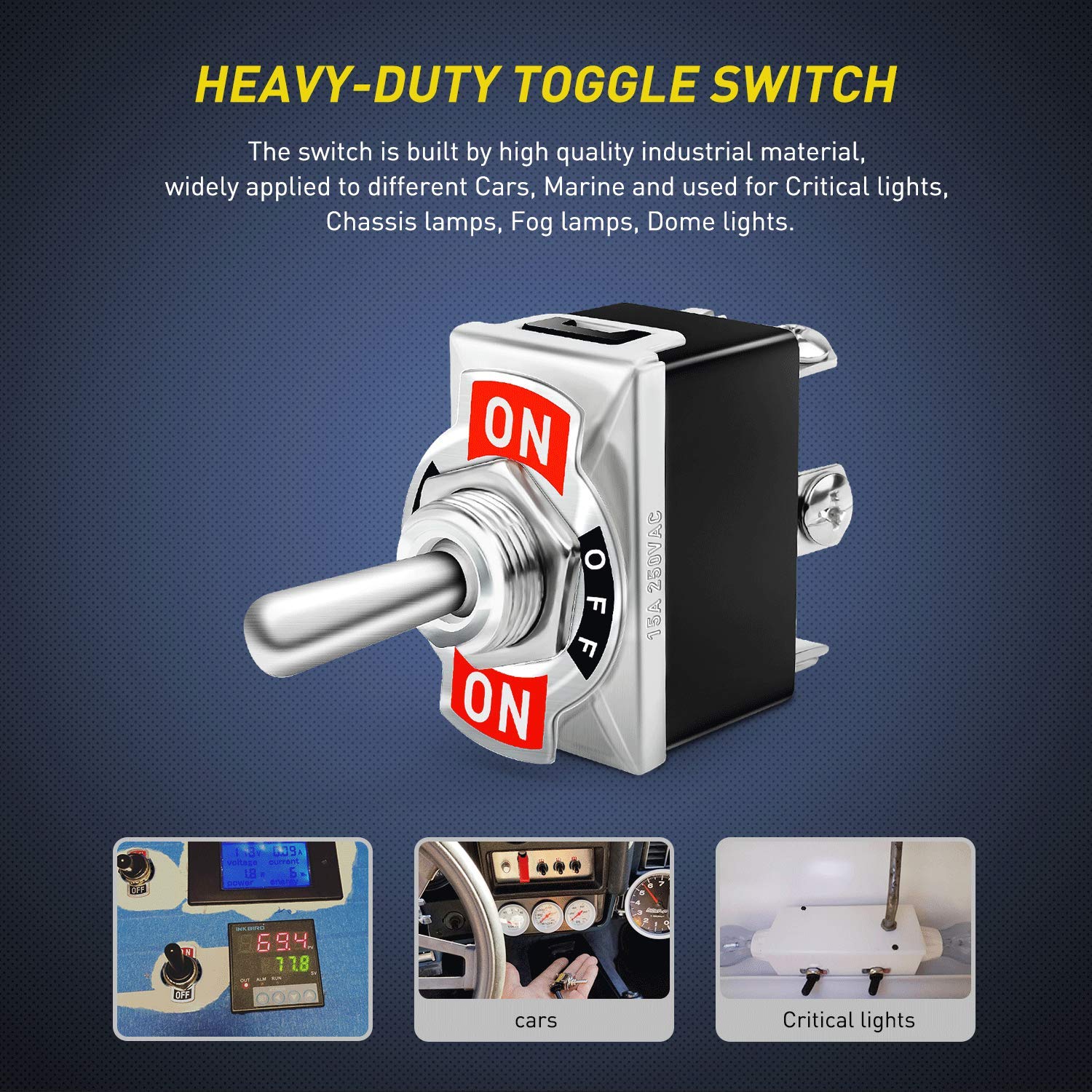 Thumbnail 6 de Nilight 5-Pack DPDT 6-Pin Heavy-Duty Rocker Toggle Switch (with waterproof boot caps)