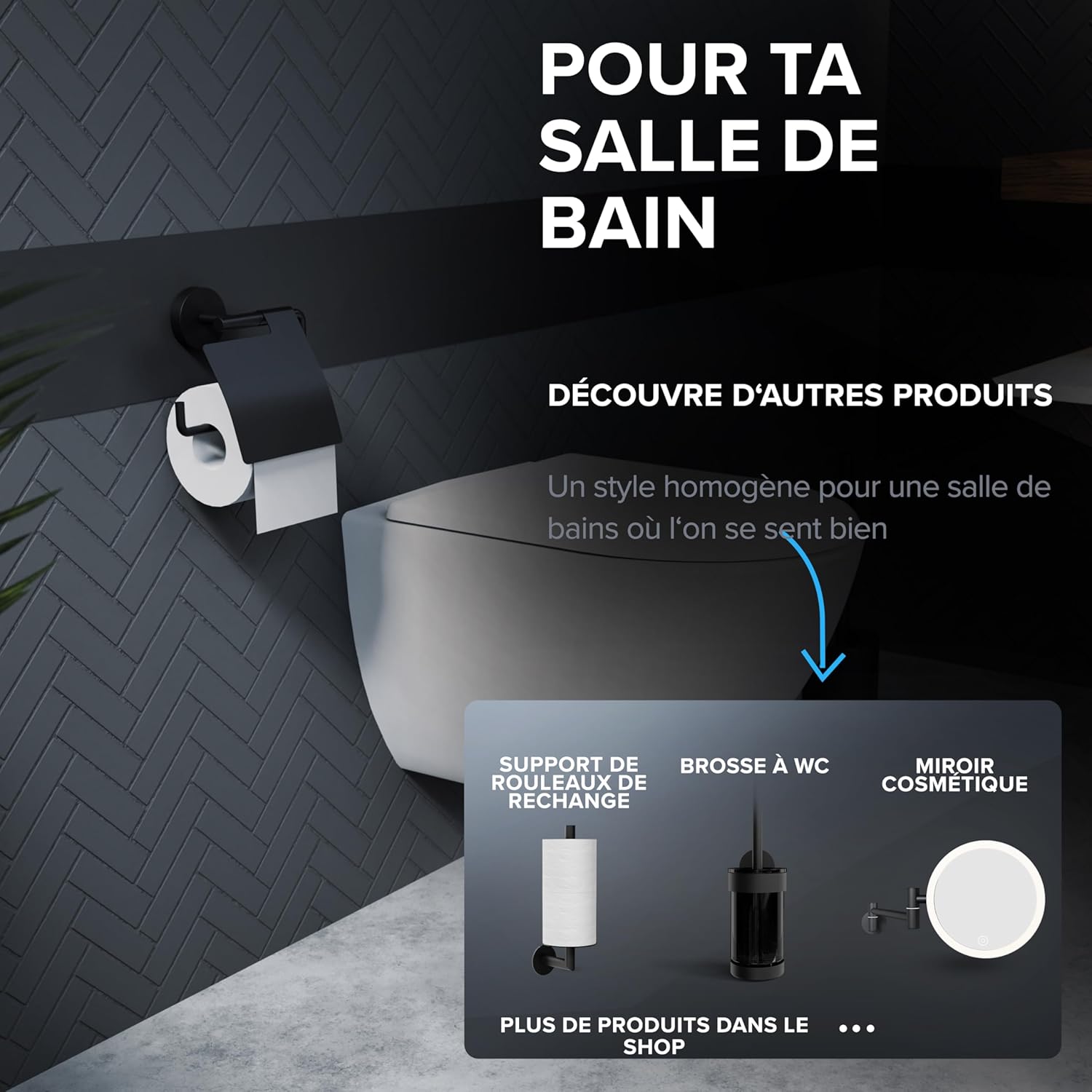 Thumbnail 6 de ovimar Porte-Rouleau Heroya à perce Noir – Porte-Rouleau en acier inoxydable avec couvercle et amortisseur d’abaissement