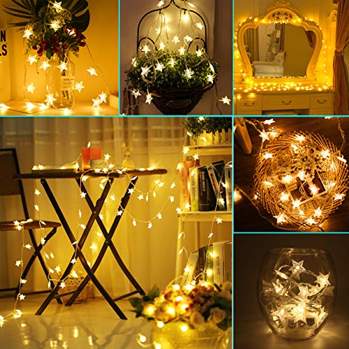 Detalle de Adispotg Luces de Hadas Estrella 20ft con 40 LEDs, batería, 2 modos