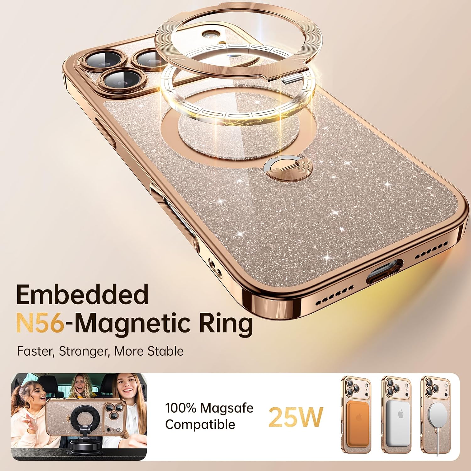 Detalle 2 de 360° Spin CD Stand Phone Case for iPhone 17 Pro with MagSafe Ring (Never Yellow) — Desert Titanium
