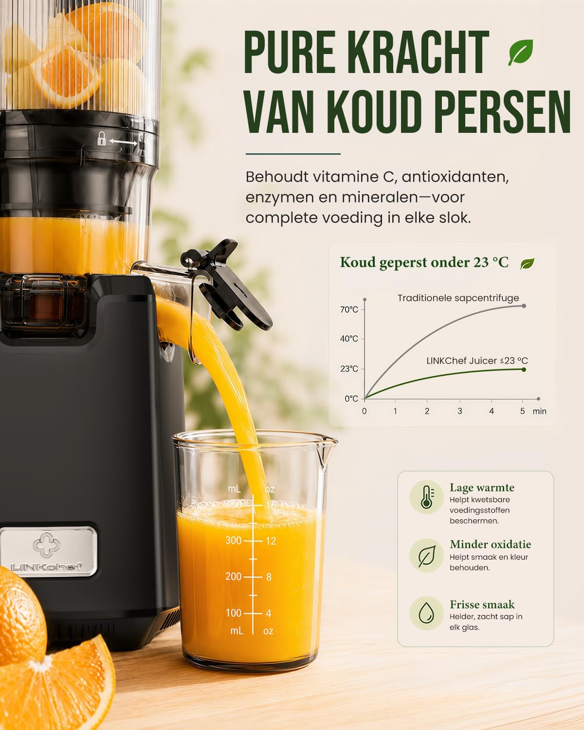 Detalle 2 de LINKChef slowjuicer met koudpersing, 250 W, 13 cm vulopening en 1,8 liter reservoir