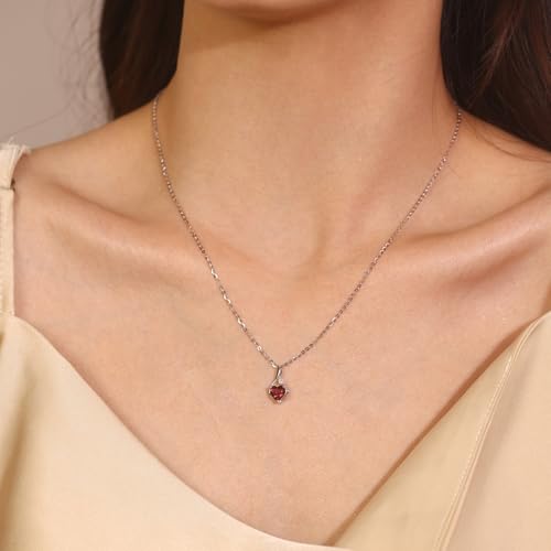 Thumbnail 1 de FANCIME 14ct White Gold Heart Garnet Pendant Necklace with Diamond Detail