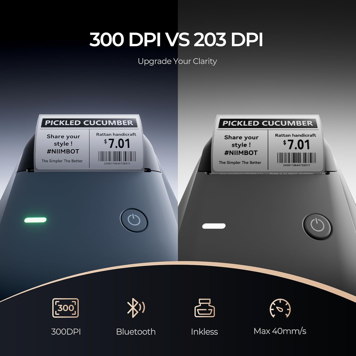 Detalle de NIIMBOT B1 Pro Bluetooth Label Printer: 300 DPI, Red/Black Dual-Colour Printing