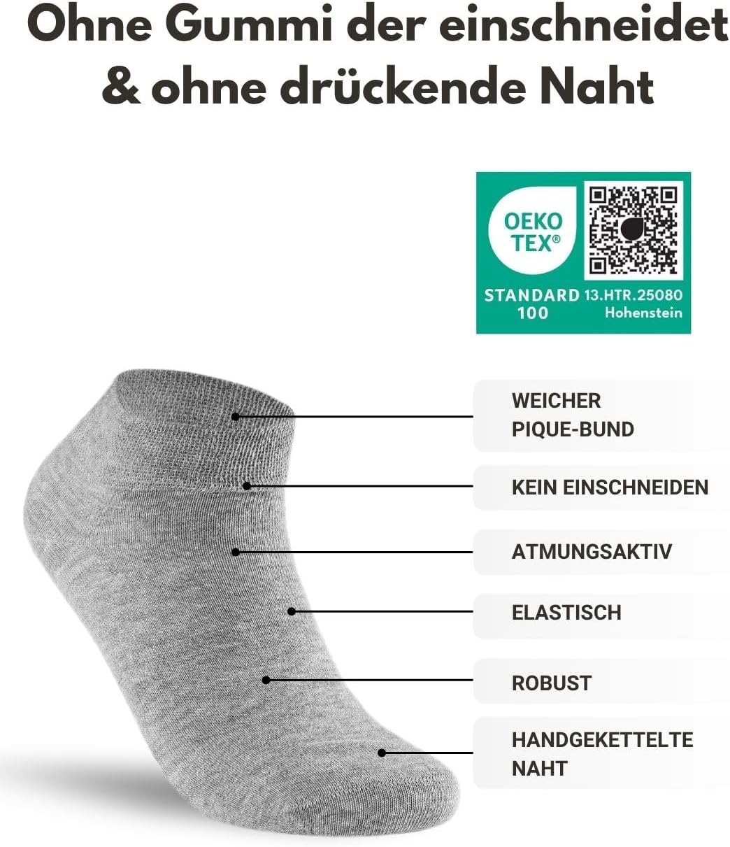 Detalle de sockenkauf24 Diabetiker Sneaker Socken 10 Paar – Nahtfrei, ohne Gummibund, Feuchtigkeitsreguliert