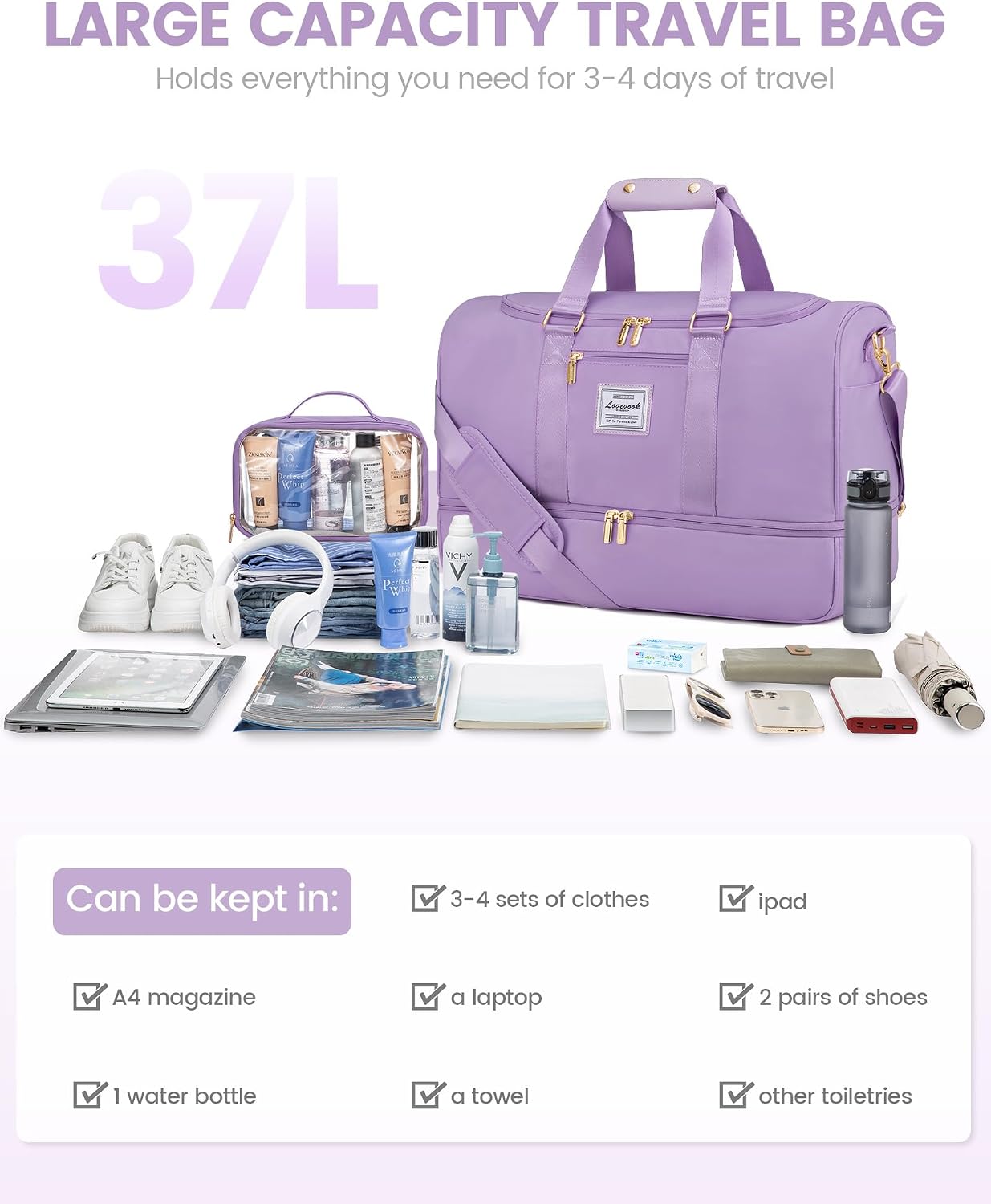 Thumbnail 2 de LOVEVOOK Weekender Reisetasche 49×23×33 cm