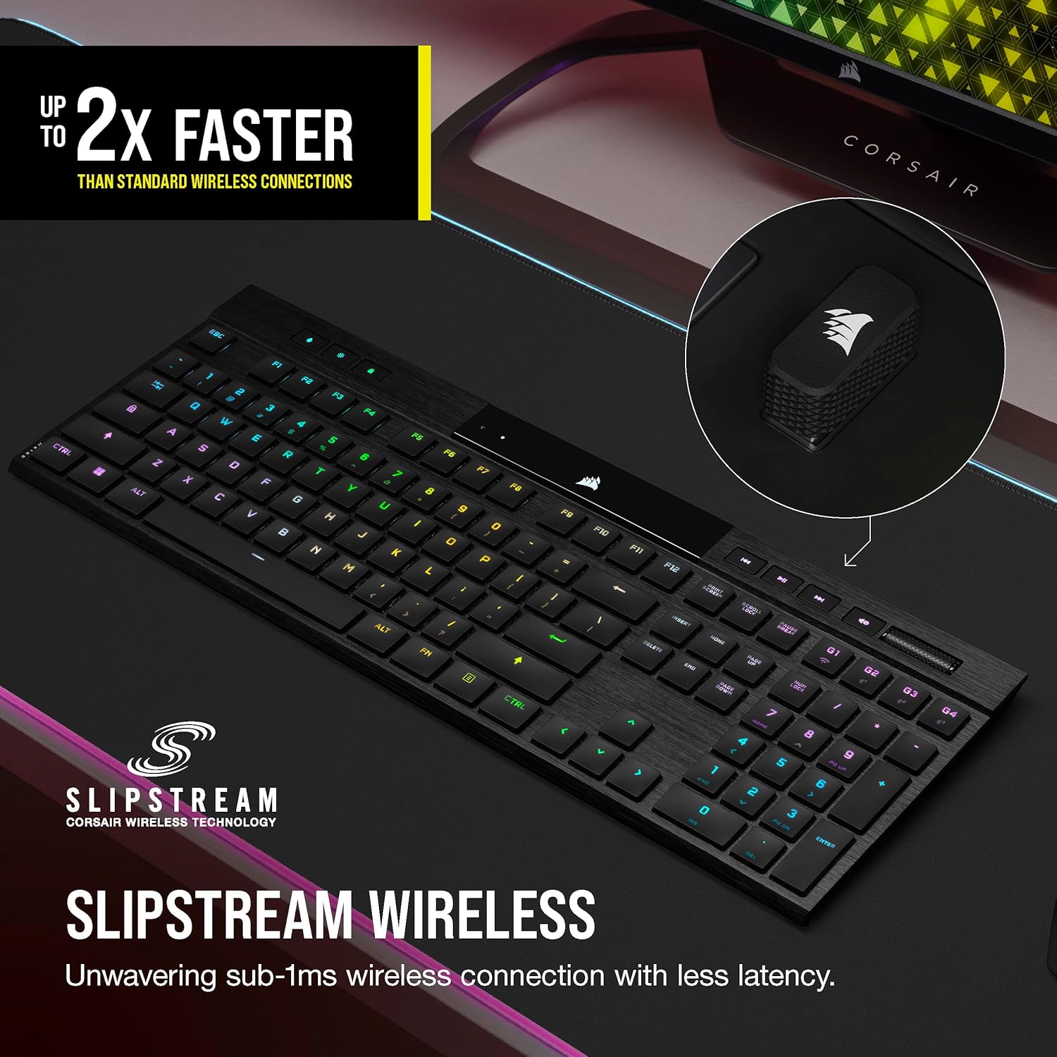 Thumbnail 4 de Corsair K100 AIR Wireless RGB Mechanical Gaming Keyboard (Cherry MX Ultra Low Profile) — Ultra-Thin 11mm, Sub-1ms Slipstream, Black (NA QWERTY)