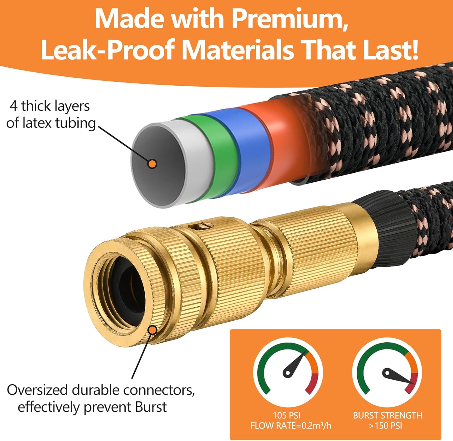 Thumbnail 3 de Expandable Garden Hose Pipe 100FT (30m) with 10-Function Spray Gun – BlackGold