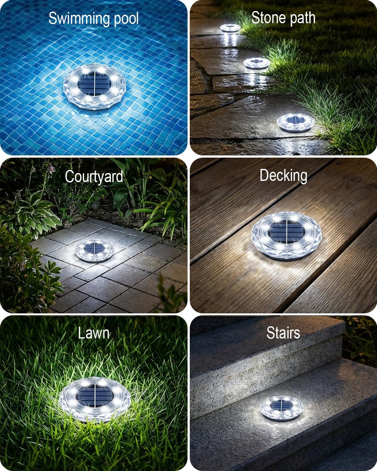 Thumbnail 6 de KALAHOL 16 Pack Solar Ground Lights (8 LEDs each) – IP65 outdoor solar pathway lighting