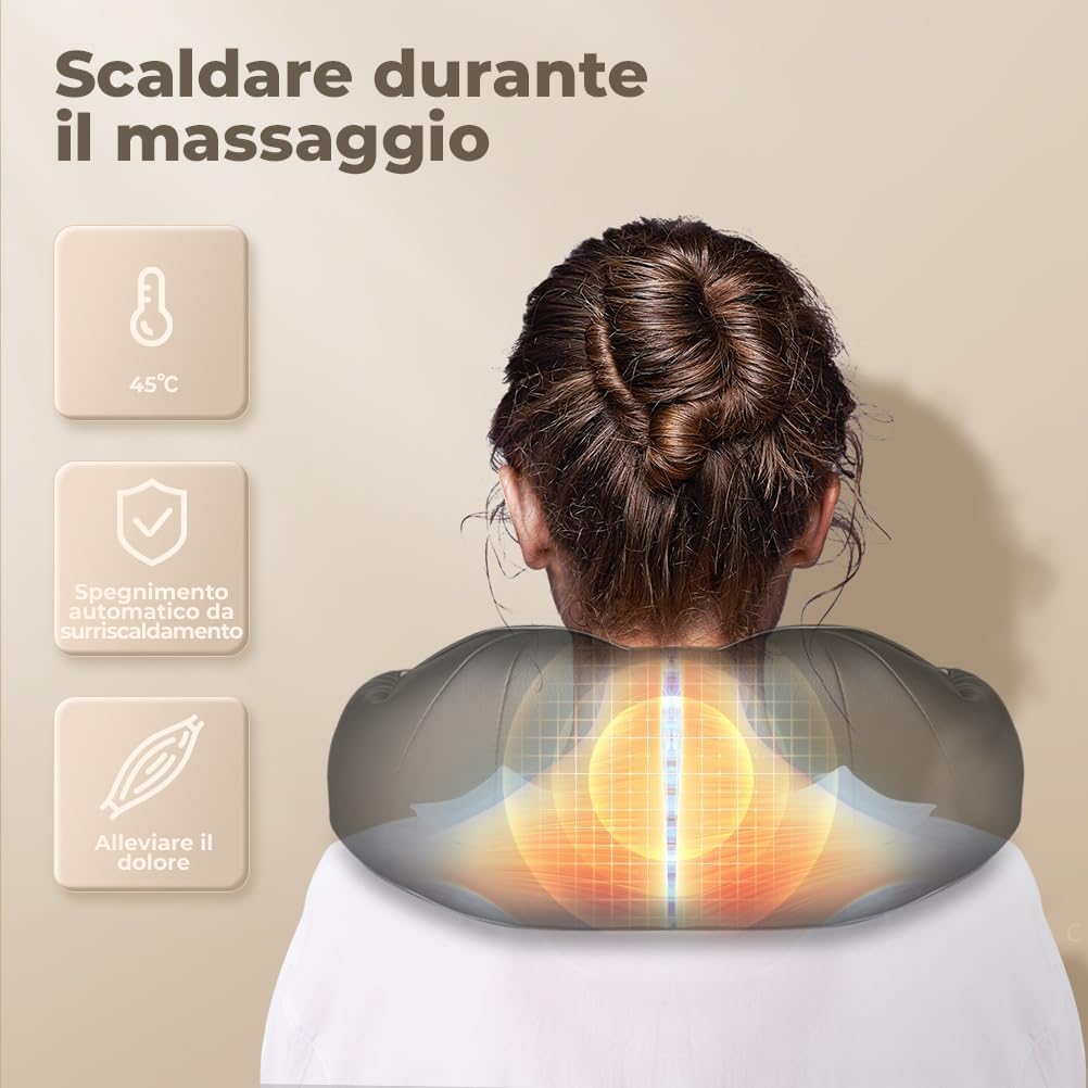 Detalle de Massaggiatore cervicale e schiena Shiatsu 4D con 3 velocità e riscaldamento – Nero PU leather