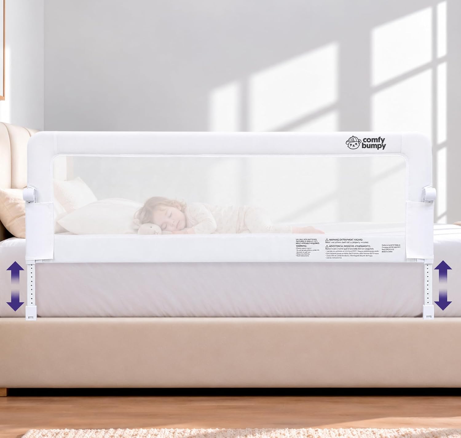 ComfyBumpy CFBY12836 Adjustable Toddler Bed Rail, 55.5-Inch Swing-Down Guard