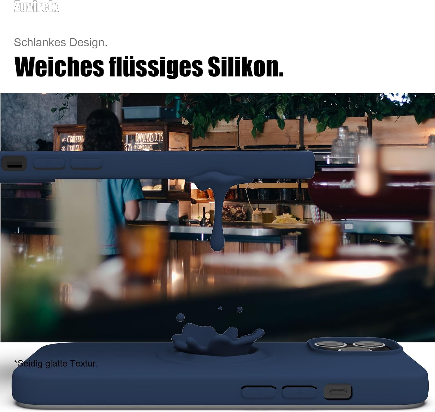 Detalle de Zuvirelx Silikon-Handyhülle für iPhone 13 Pro – Dunkelblau, dünn, rutschfest und stoßfest