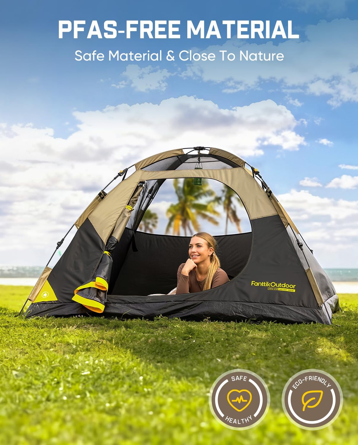 Detalle de FanttikOutdoor Zeta C2/3/4 Camping Tent: Instant Setup, All-Weather Shelter for 2–4