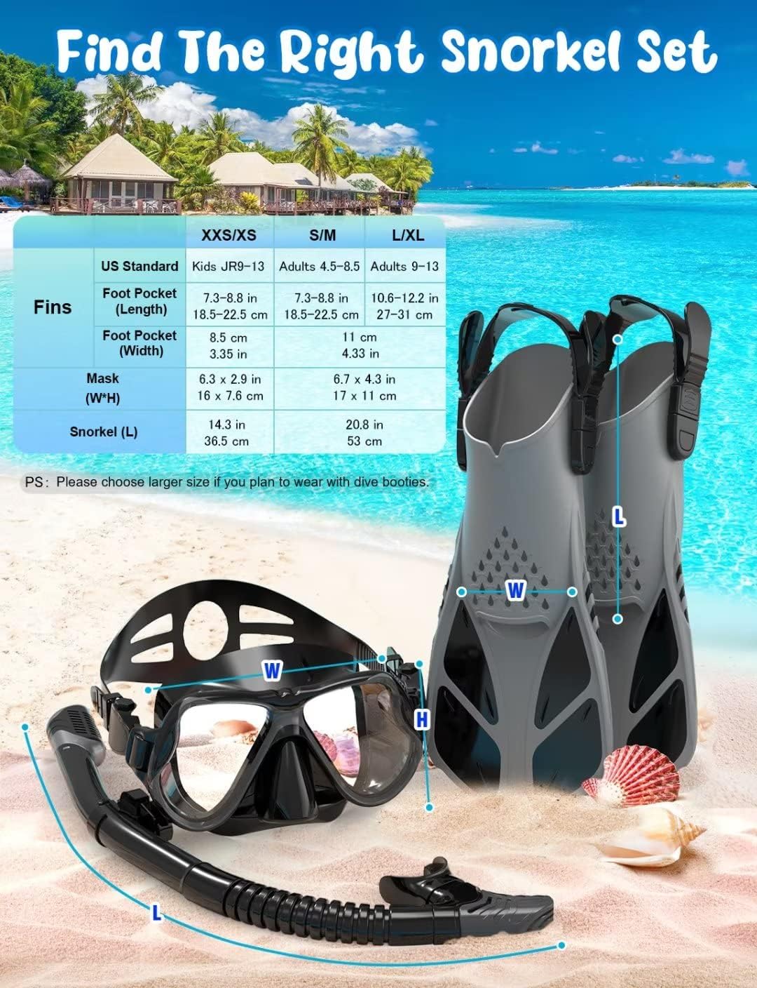 Detalle de Zenoplige Mask Fins Snorkel Set: Panoramic Mask, Dry-Top Snorkel & Adjustable Fins