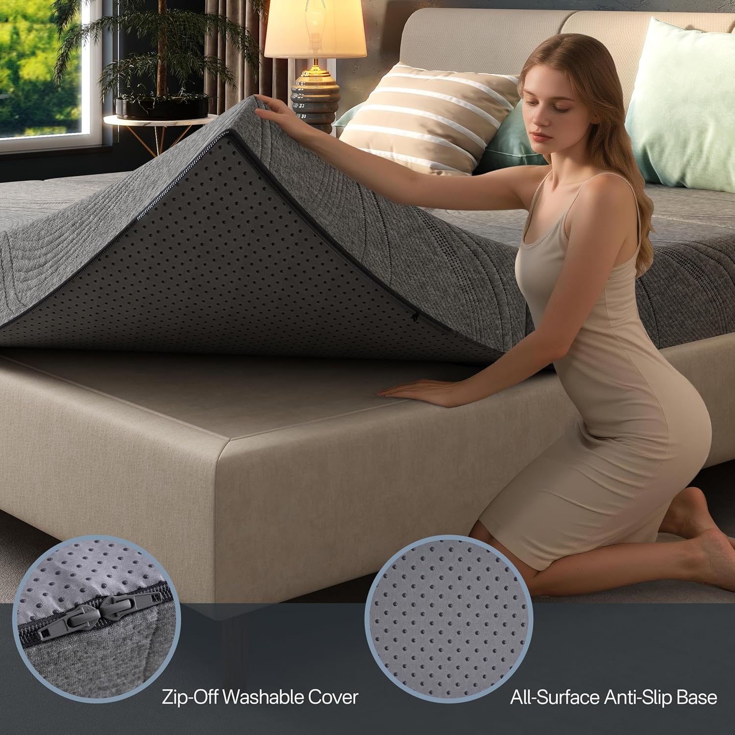 Detalle 2 de Fancylion 6-Inch Folding Memory Foam Mattress Topper—Queen Size