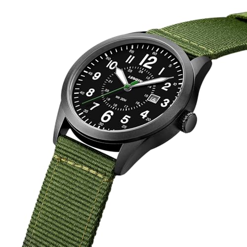 Detalle de LN LENQIN Orologio Uomo Militare Analogico Quarzo Impermeabile – 42 mm, cinturino in nylon