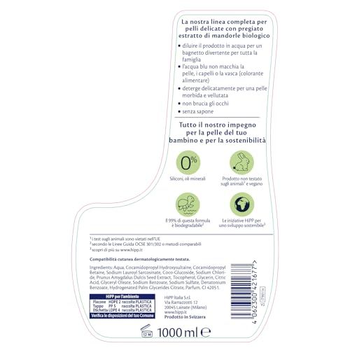 Detalle 2 de HiPP Happy Bagnetto HiPP: Bagnoschiuma Neonato Formato Famiglia, pH Neutro e Mandorle Bio (1000 ml)
