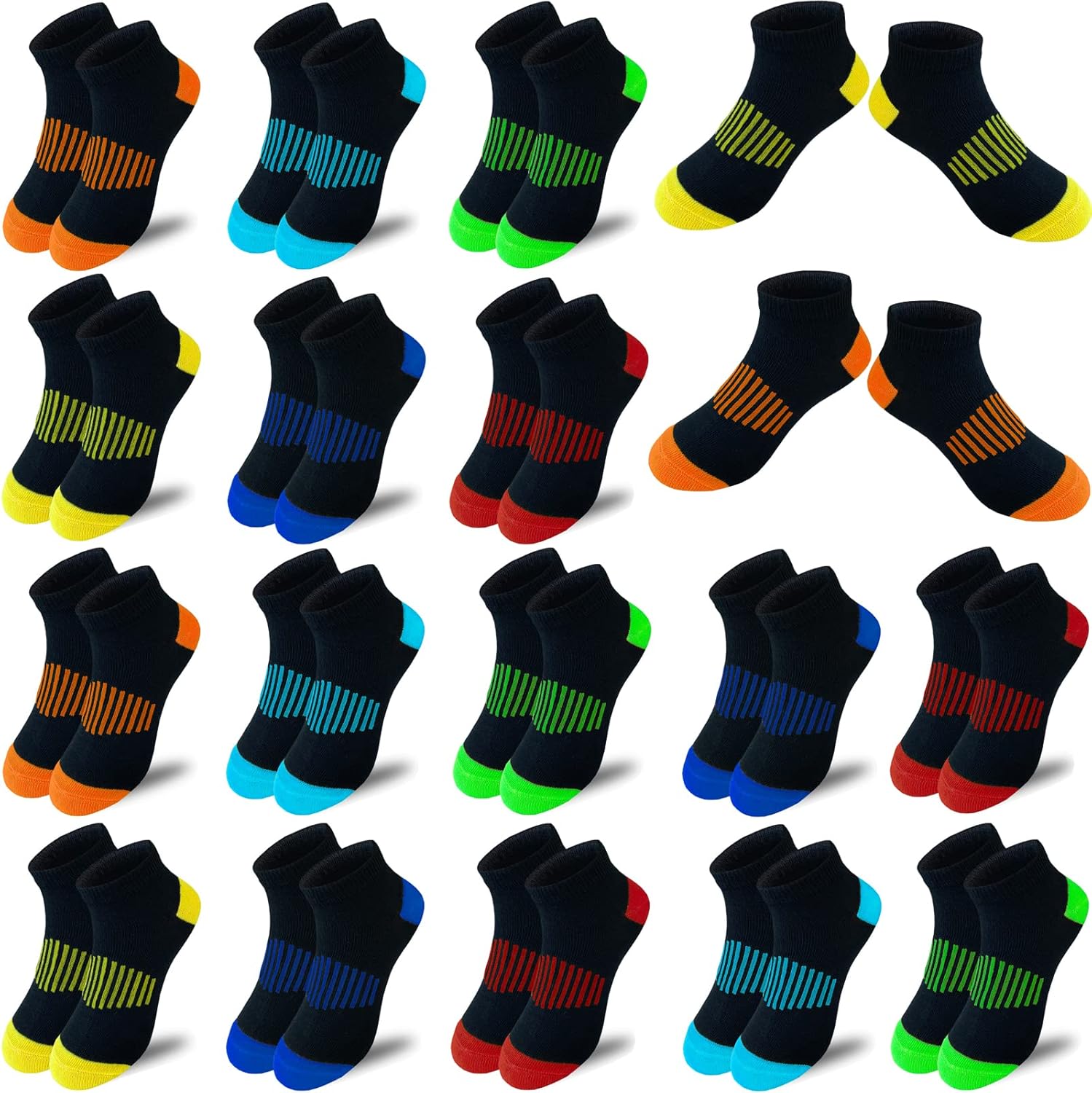 Detalle de JAMEGIO Kids' Low-Cut Socks (18 Pairs) with Arch Support, Multi-Color Pack