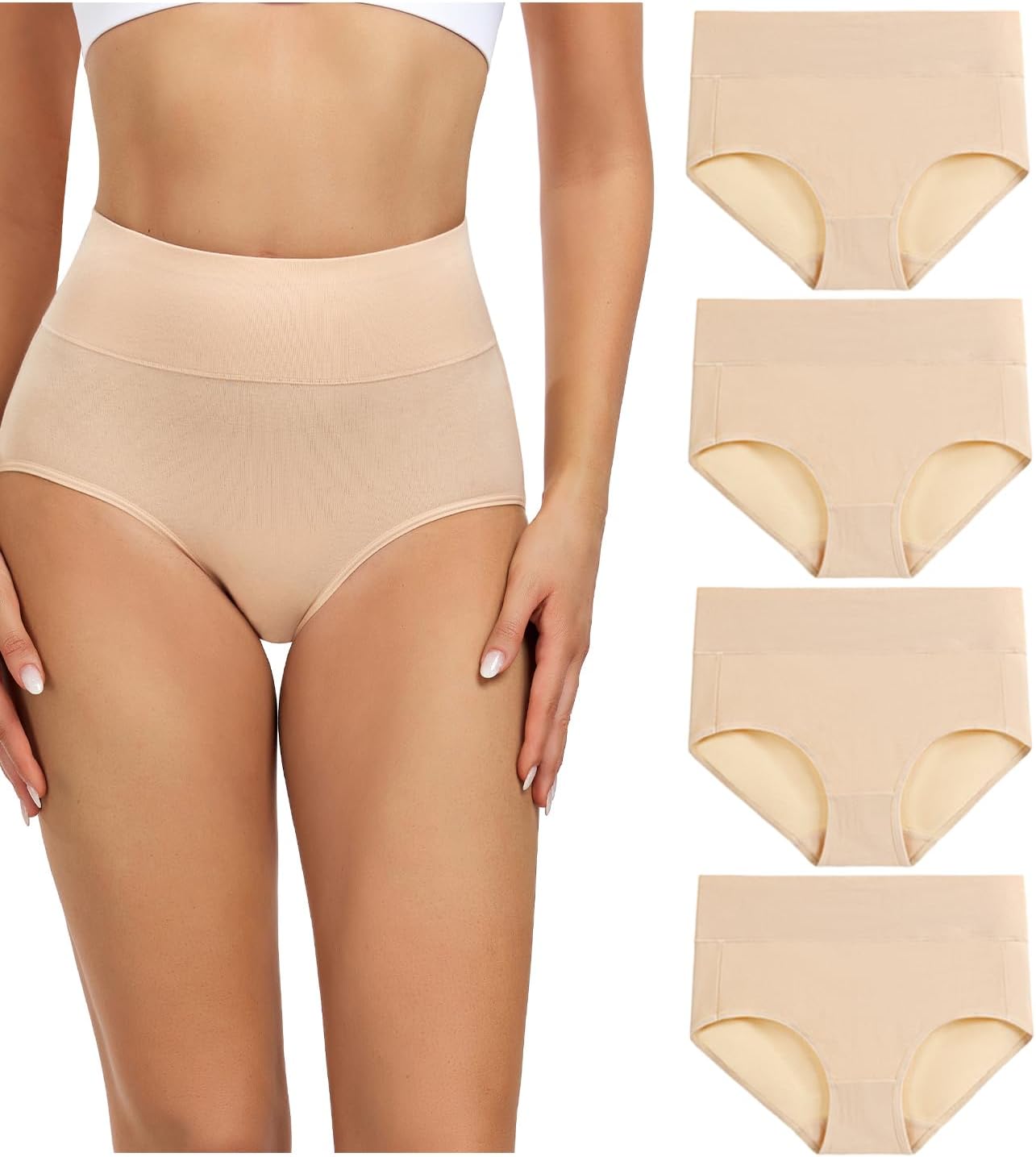 Detalle 2 de Wirarpa Cotton High-Waist Women's Underwear, Pack of 4 🩲
