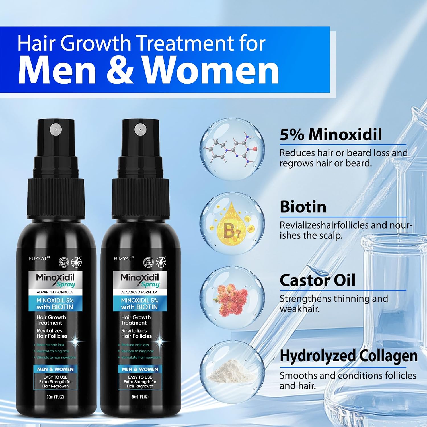 Thumbnail 1 de 5% Minoxidil Hair Growth Spray (Men & Women) with Biotin, 60ml