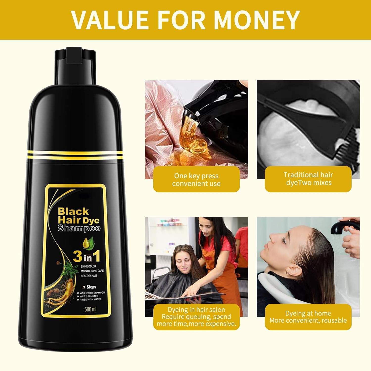 Detalle de Schwarzes Haarfärbeshampoo 500ML